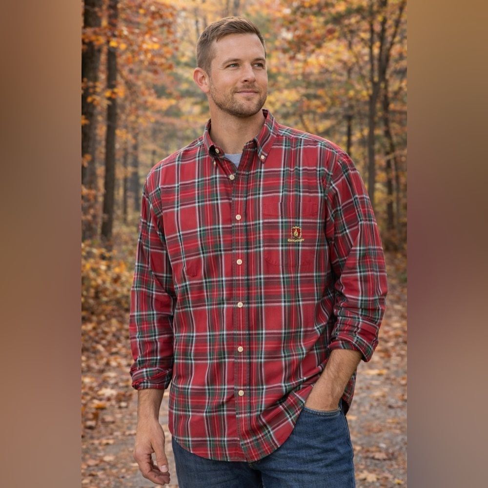Tommy Hilfiger Plaid Button Down Shirt Mens XL Red Cotton Long Sleeve